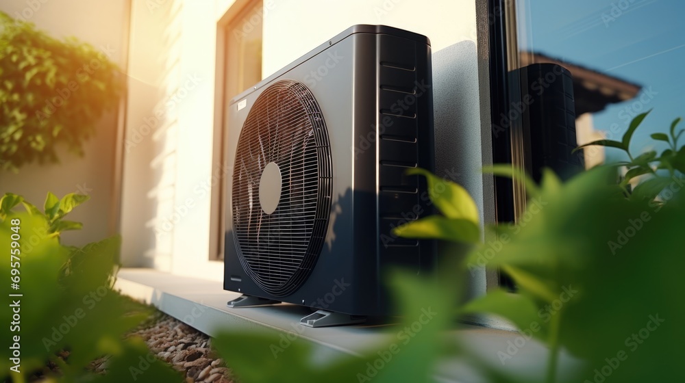 Poster a compact black air conditioner sitting on top of a window sill. suitable for cooling small spaces