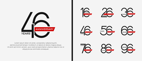 set of anniversary logo black color and red ribbon on white background for celebration moment