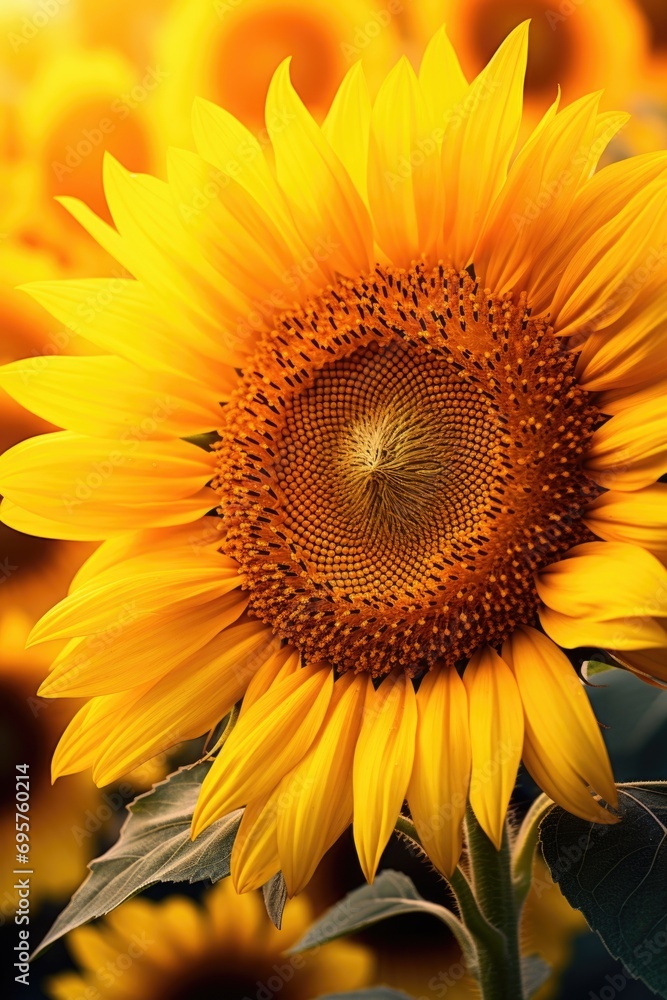 Aufkleber a detailed view of a sunflower in a picturesque field. perfect for adding a touch of nature to any p