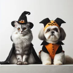 Photo sur Plexiglas Bulldog français Cat and dog material. Cat and dog cosplay images.　猫と犬のコスプレ画像