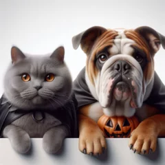 Crédence de cuisine en verre imprimé Bulldog français Cat and dog material. Cat and dog cosplay images.　猫と犬のコスプレ画像