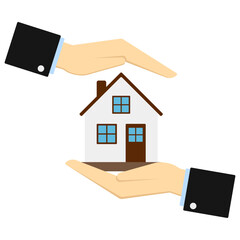 Fototapeta na wymiar Hands protect the house. Home insurance, protection and safety concept