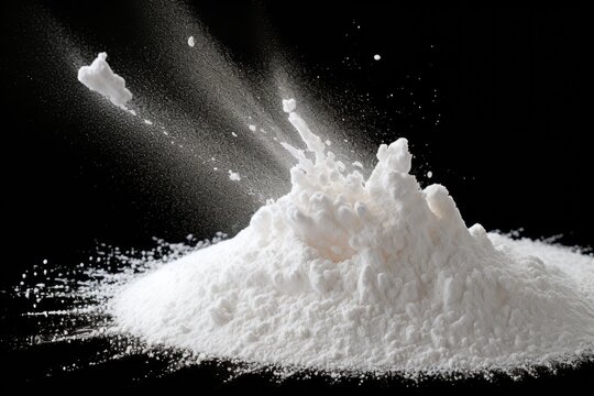 A pile of white powder on a black background. Versatile image suitable for various applications
