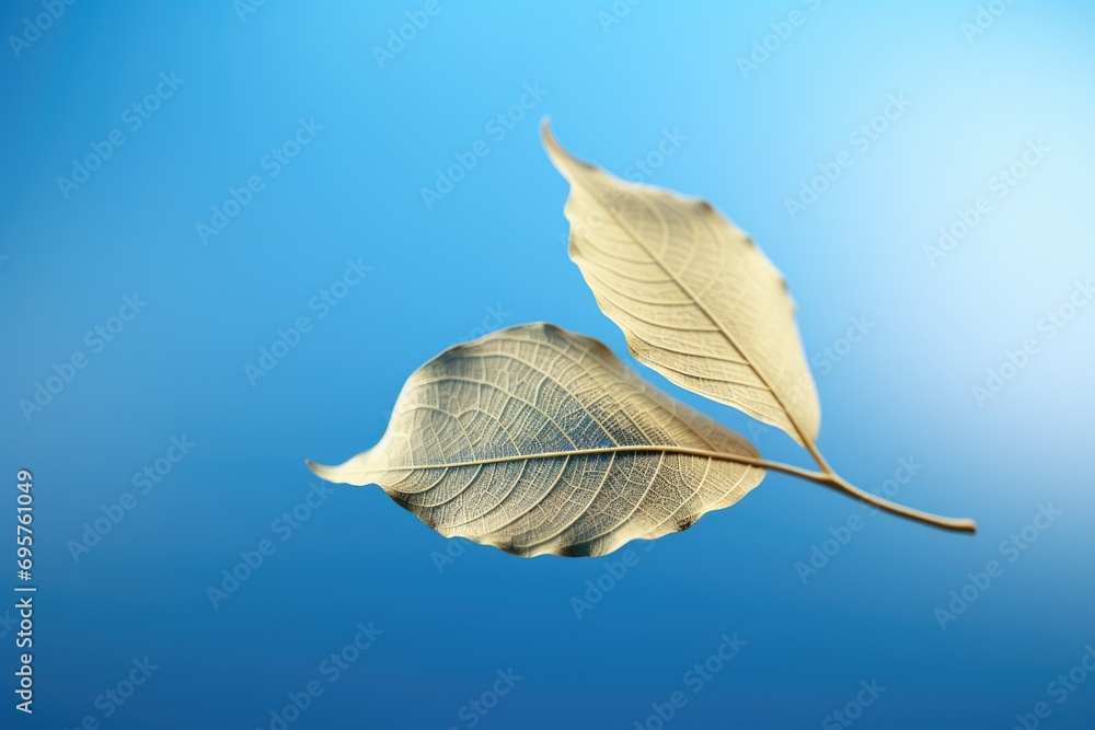 Aufkleber two leaves are pictured in a close up view on a branch. this image can be used to depict nature, pla