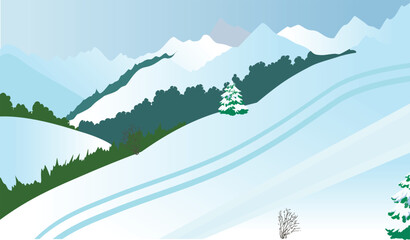 winter landscape snow and trees vector illustration