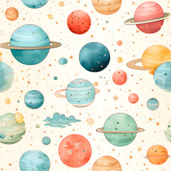Dreamy galaxy patterns with stars, planets, and celestial elements in cute and pastel hues , Mystical Galaxy Digital Paper , Mystical Galaxy Seamless Pattern , generative AI illustration
