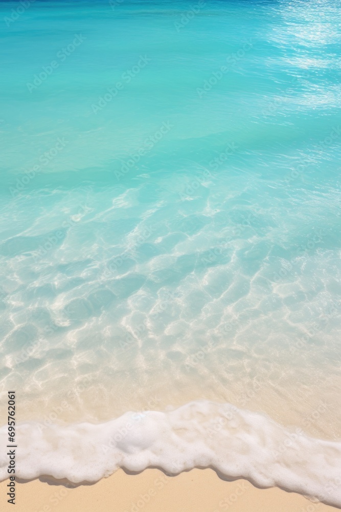 Poster a powerful wave rolling in and crashing onto the sandy beach. perfect for beach-themed designs and o