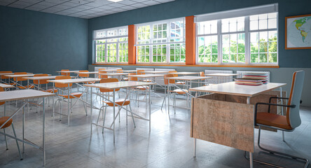 spacious interior of a modern schoolroom. 3d render