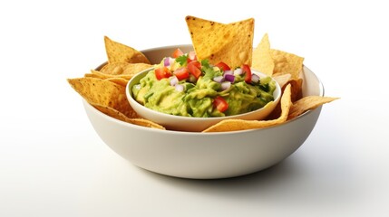Freshly made guacamole served in a bowl, accompanied by crispy tortilla chips. Perfect for parties and gatherings