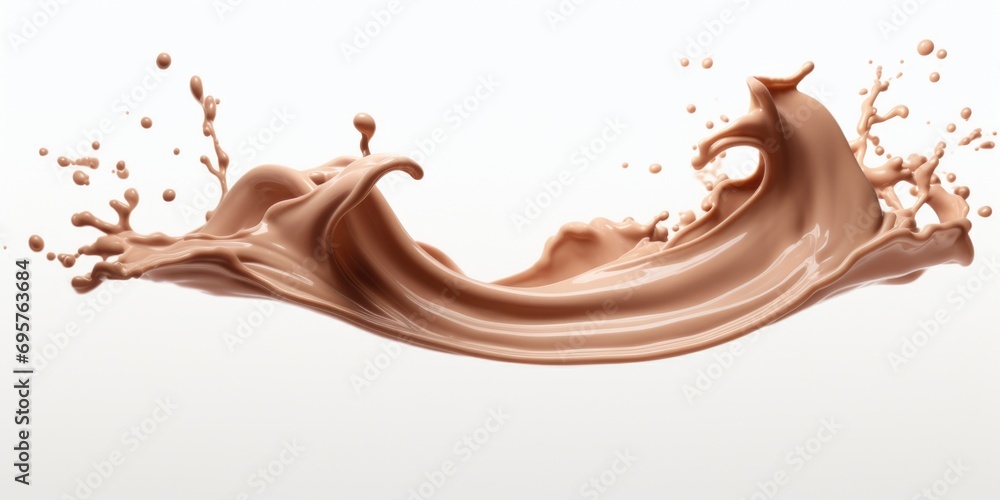 Poster a visually appealing image of a chocolate splash on a clean white background. perfect for food-relat