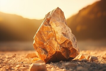 A large rock sitting on top of a sandy ground. Suitable for nature and landscape themes - obrazy, fototapety, plakaty