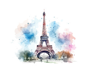 Fototapeta na wymiar Watercolor sketch of Eiffel Tower Paris France. Vector illustration design.