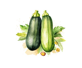 Zucchini. Hand drawn watercolor. Vector illustration design.