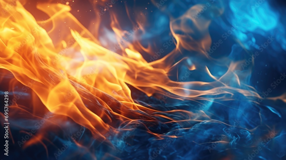 Poster Close up shot of a fiery blaze on a black background. Perfect for adding warmth and intensity to any project
