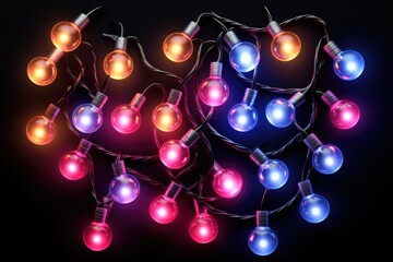 A vibrant collection of colorful lights against a black backdrop. Perfect for adding a festive touch to any project or event