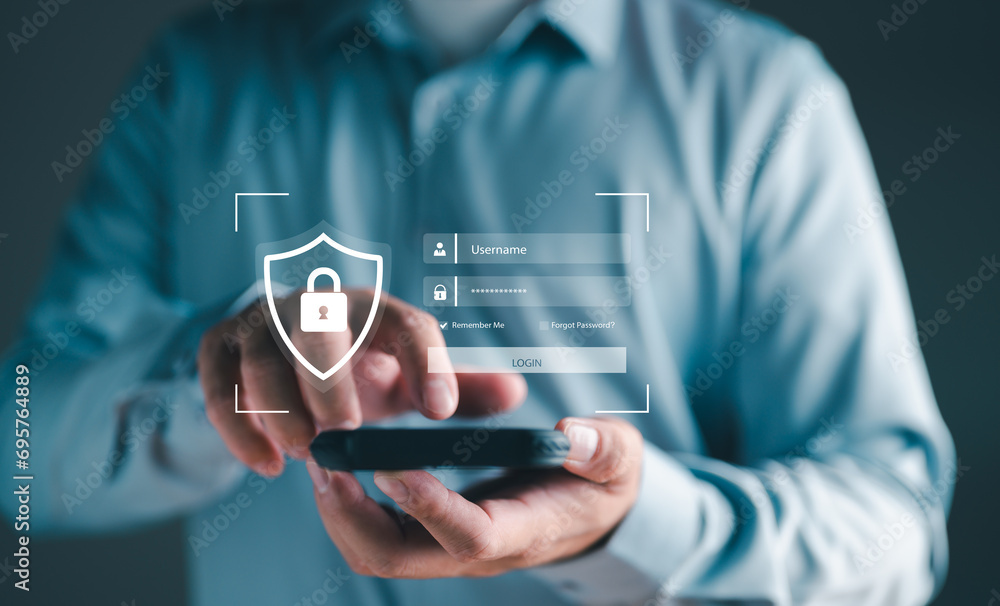 Aufkleber Cybersecurity concept, user privacy security and encryption, secure internet access Future technology and cybernetics, screen padlock, Global network security technology, personal data security.