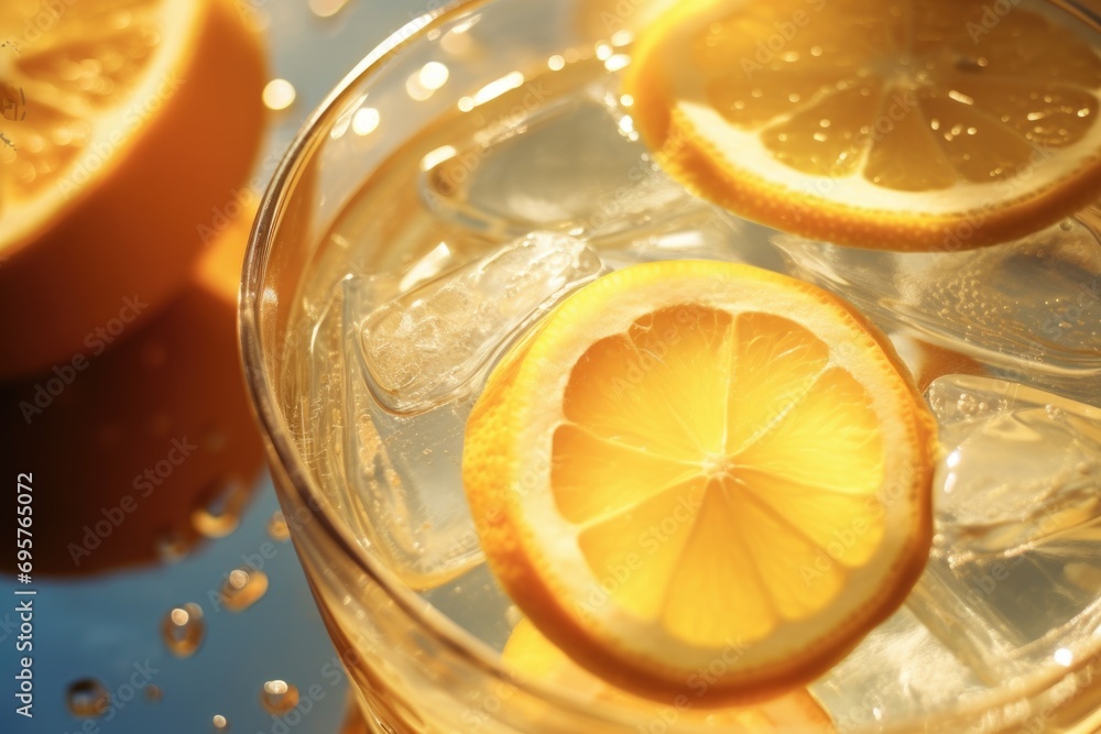 Poster a refreshing glass of water with lemon slices. perfect for health and wellness concepts