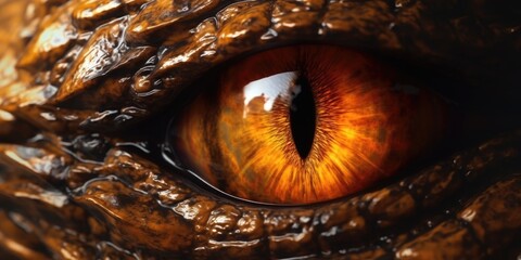 A detailed close-up of a dragon's eye. This captivating image showcases the intricate details and vibrant colors of the dragon's eye. Perfect for fantasy and mythical-themed designs