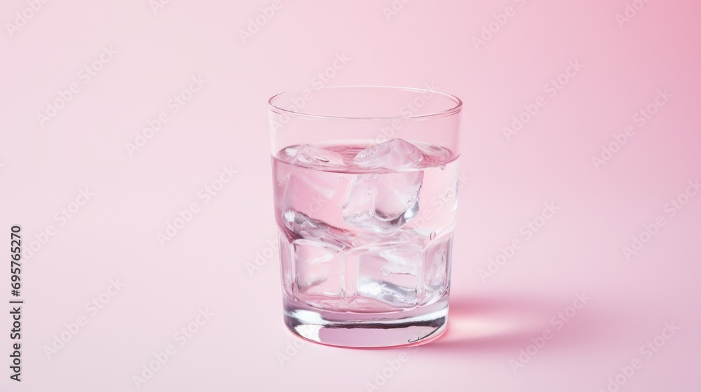 Poster a refreshing glass of water filled with ice cubes. perfect for quenching your thirst on a hot day or
