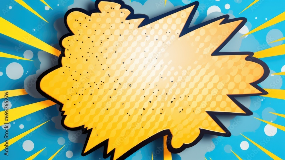 Poster A vibrant yellow and blue background featuring a comic explosion. Perfect for adding a pop of color and excitement to any design or project