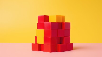 A stack of red and yellow blocks on a vibrant yellow background.