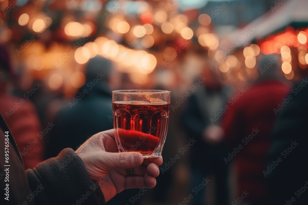 Poster a person holding a glass of wine. suitable for use in various contexts
