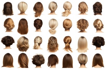 A picture showcasing a collection of different hairstyles on a woman's head. Can be used for hair salon promotions or hairstyle inspiration - obrazy, fototapety, plakaty