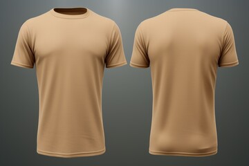 A simple tan t-shirt photographed against a neutral gray background. Suitable for use in various design projects - obrazy, fototapety, plakaty