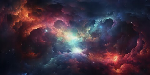 The depths of space with nebulae and galaxies, creating an abstract cosmos background