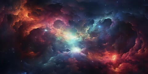 Fototapeta premium The depths of space with nebulae and galaxies, creating an abstract cosmos background