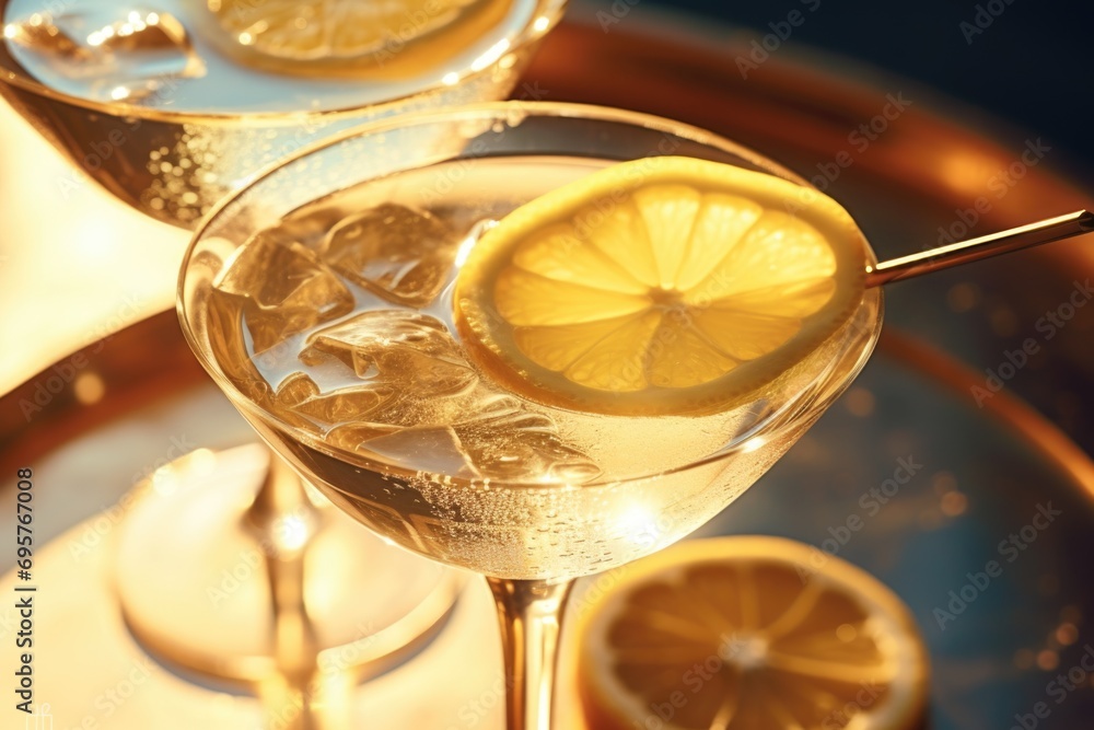 Poster two glasses of water with lemon slices. great for refreshing drink concepts