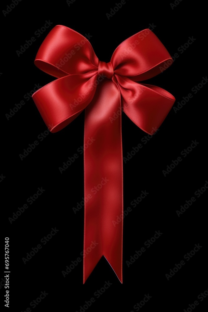 Poster A simple and elegant red bow placed on a black background. Perfect for adding a touch of sophistication to any project