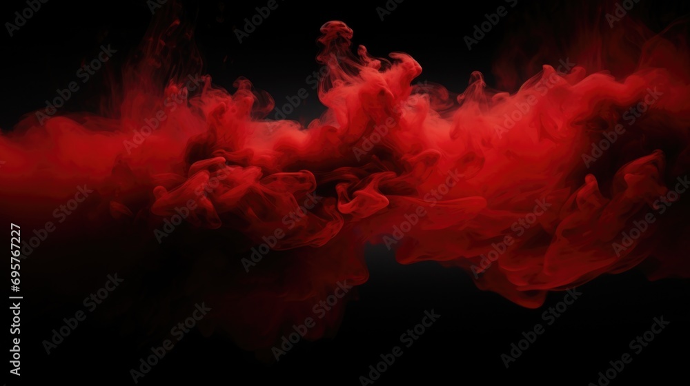 Poster a vibrant red cloud of smoke against a dark black background. perfect for adding a touch of drama an