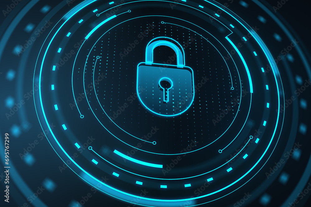 Aufkleber creative digital padlock hologram on dark backdrop. security, safety and protection concept. 3d rend