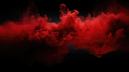 Fotobehang A vibrant red cloud of smoke against a dark black background. Perfect for adding a touch of drama and intrigue to any project © Fotograf