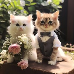 可愛い猫の結婚式