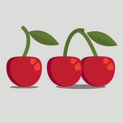 Red fresh cherry fruit illustration design for vegetarian social media tamplate or healty food icon. A simple flat design oraganic and healty cherry