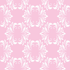 Vintage seamless plant delicate pattern of stylized leaves, flowers and curls on pink background. Retro style. Vector backdrop, texture for victorian wallpapers, wrapping paper, fabric