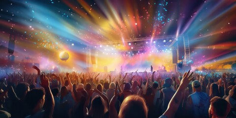 Capture the atmosphere of a festival concert event party with a background of blurred.