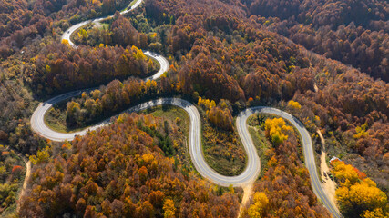 aerial view of inegol domanic road with beautiful autumn colors of nature