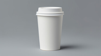 Coffee cup with white lid on gray background
