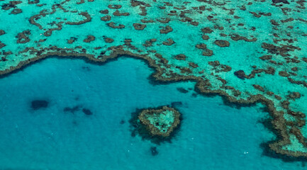 A close up view of the Heart Reef and the Hardy Reef (Great Barrier Reef) from the air