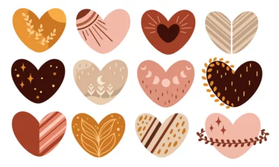 Fototapeten Boho heart clipart. Valentines day clip art. Valentine hearts in cartoon flat style. Bohemian love vector illustration © JulzaArt