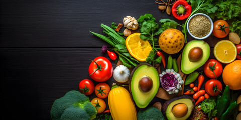 Flatlay of various vegetables and fruits