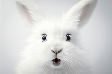 Funny surprised white rabbit
