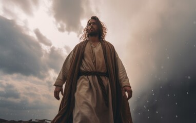 Fototapeta premium jesus christ walks on water religious concept. generative ai