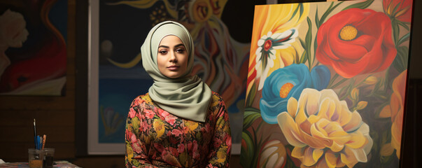 A confident Muslim woman artist.