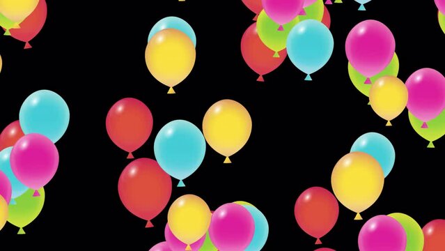 カラフル　風船（大きめ）　 4K-背景透過 Happy Series Colorful Balloons Floating Up[with Alpha Channel / Transparent Background]4K