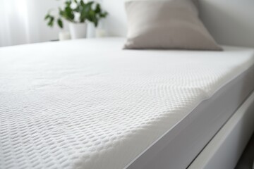 White memory foam mattress topper on bed - obrazy, fototapety, plakaty