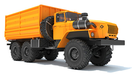 Off Road Truck 6x6 Vehicle 3D Rendering on White Background